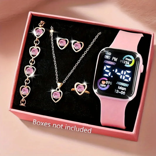 Ensemble Élégant Montre Digitale et Bijoux 6 Pièces
